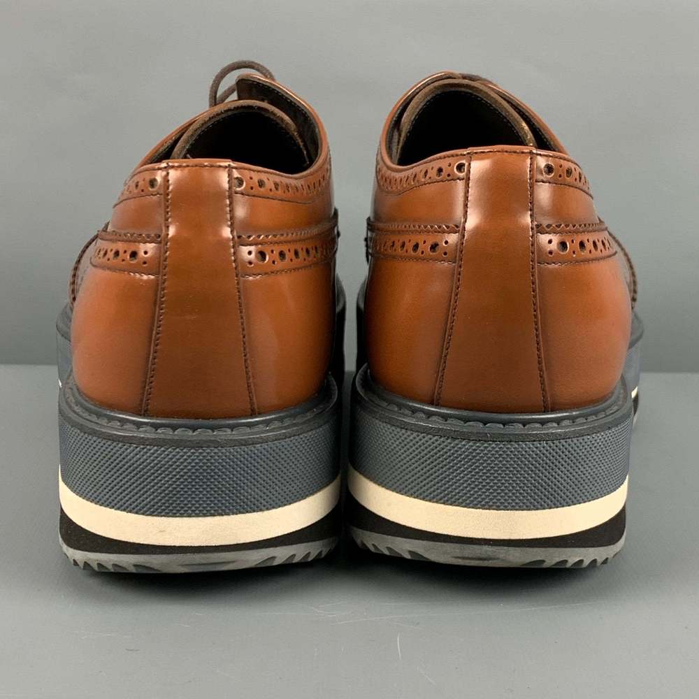 PRADA Tan Perforated Leather Wingtip Lace Up Shoes - Picture 3 of 8